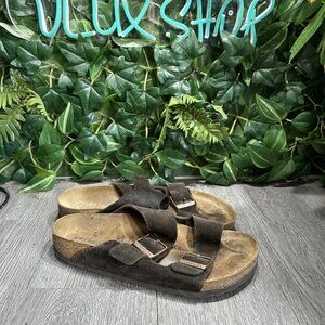 Birkenstock Arizona Mocha Suede Leather Soft Footbed Reg women Sz 40 L9
